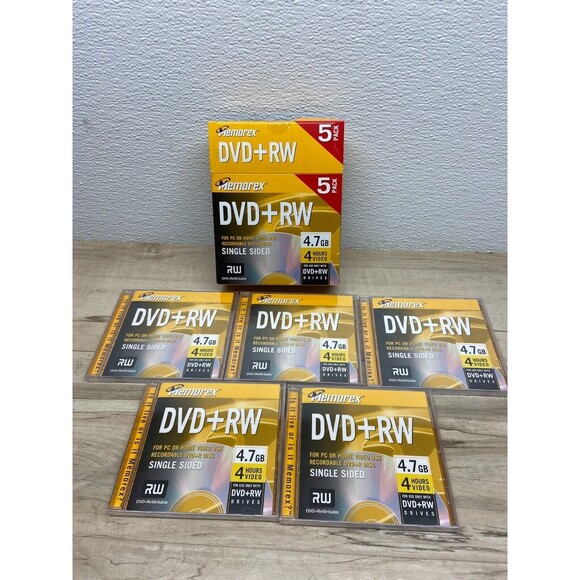 Memorex 4.7GB DVD+RW 5Pack For PC & Home Video Recordable Single Sided New - Picture 2 of 8